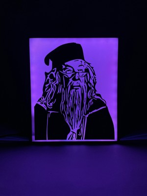 Domini Albus Dumbledore - Rgb Led Işıklı 3 Boyutlu Tabela - 17 cm   x  20 cm   x  2 cm  (Bluetooth Kontrollü)