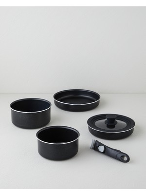 English Home ClickEase 6 Parça Premium Tencere ve Tava Seti Siyah