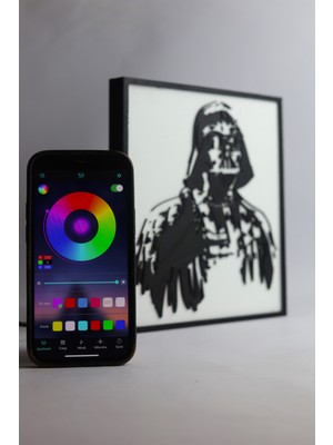 Domini Darth Vader - Star Wars - Rgb Led Işıklı 3 Boyutlu Tabela - 18 cm   x  20 cm   x  2 cm  (Bluetooth Kontrollü)