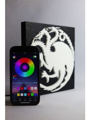 Domini Game Of Thrones-Targaryen- Rgb Led Işıklı 3 Boyutlu Tabela - 20 cm   x  20 cm   x  2 cm  (Bluetooth Kontrollü)