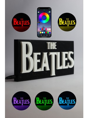 Domini The Beatles - Rgb Led Işıklı 3 Boyutlu Tabela - 20 cm   x  10 cm   x  2 cm  (Bluetooth Kontrollü)