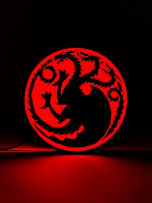 Domini Game Of Thrones - House Targaryen- Rgb Led Işıklı 3 Boyutlu Tabela - 20 cm  (Bluetooth Kontrollü)