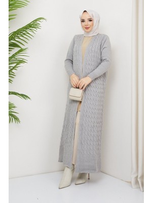 Pamuk Butik Kadın Tam Boy Örgü Desenli Tesettür Hırka -PMK243