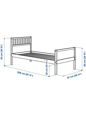 Ikea Tek Kişilik Karyola, Açık Gri, 90 x 200  cm  Masif Ahşap