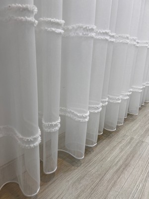 Boutique Curtain Bambu Şerit Saçaklı 1/3 Amerikan Sık Pile Rustik/korniş Uyumlu Tül Perde