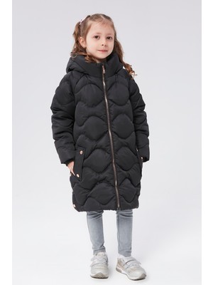 Benitto Kids Kız Çocuk Şişme Kaban 51302 Uzun Kol Siyah Düz Desenli Rahat Kullanım