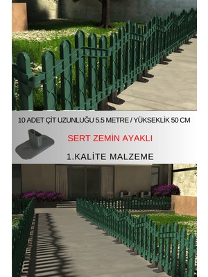 Dekoratif Plastik Alan Oluşturma ve Bahçe Çiti 10 ADET ÇİT (Y: 50 CM / G: 5.5 M) SERT ZEMİN AYAKLI