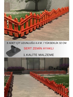 Dekoratif Plastik Alan Oluşturma ve Bahçe Çiti 8 ADET ÇİT (Y: 32 CM / G: 4.4 M) SERT ZEMİN AYAKLI