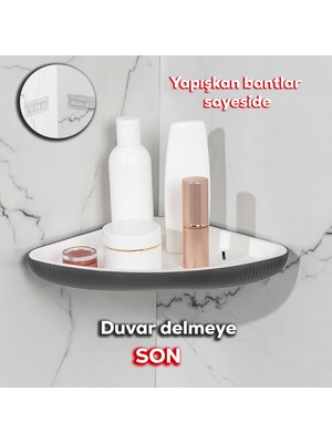 Porsima 0447 Istiridye Banyo Mutfak Köşe Rafı - Paslanmaz Yapışkanlı Duş Rafı Banyo Düzenleyici Organizer