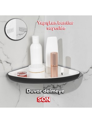 Porsima 0447 Istiridye Banyo Mutfak Köşe Rafı - Paslanmaz Yapışkanlı Duş Rafı Banyo Düzenleyici Organizer