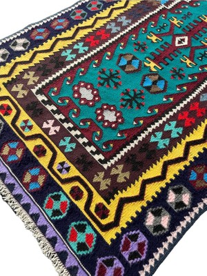 Burak Halı El Dokuma Sıfır Kilim Seccade 100x190 Renkli  Kilim