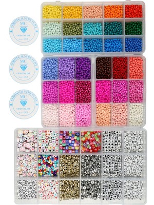 Egem Aksesuar 4 Kutulu 06 Kum Boncuk ve Harfli Figür Boncuk Takı Yapma Boncuk Kutu Seti KH808