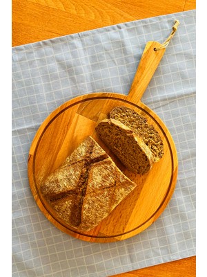 Justwood Neper Doğal Ahşap Saplı Kayın Ağacı Peynir Çerez Meyve Kahvaltı Pizza Servis Sunum Tabağı 30 cm