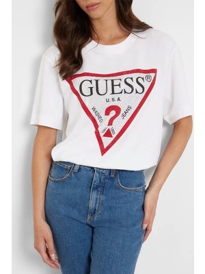 Guess Ss Cn Roses Trıangle T-Shirt