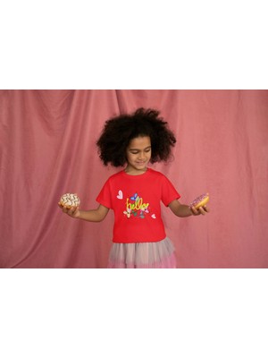 Bubuga Kız Çocuk Pamuk Hello Çiçek Baskılı Kısa Kol Tshirt