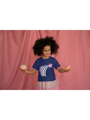 Bubuga Kız Çocuk Pamuk Rainbow Baskılı Kısa Kol Tshirt