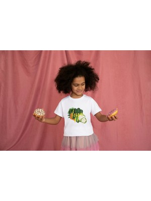 Bubuga Kız Çocuk Pamuk Veggie Baskılı Kısa Kol Tshirt