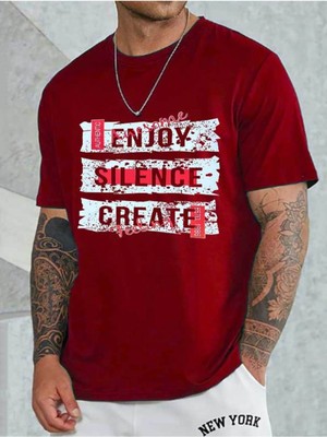 Medinenur Enjoy Baskılı Unisex Bisiklet Yaka T-Shirt