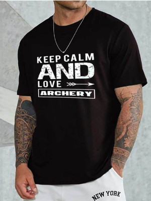 Medinenur Unisex Keep Calm Bisiklet Yaka T-Shirt