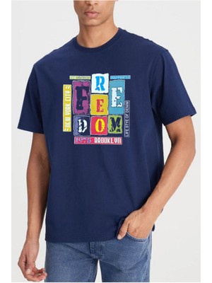 Medinenur Feedom Baskılı Unisex Bisiklet Yaka T-Shirt