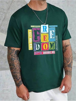 Medinenur Feedom Baskılı Unisex Bisiklet Yaka T-Shirt