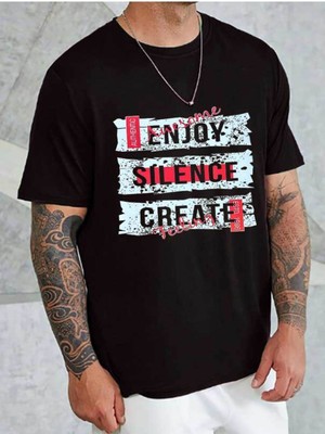 Medinenur Enjoy Baskılı Unisex Bisiklet Yaka T-Shirt