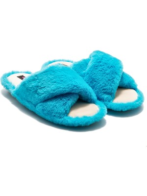 Twigy Çapraz Peluş Kadın Ev Terliği Mavi 36/41
