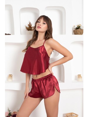 NBB Bordo İnce Askılı Şort Takım