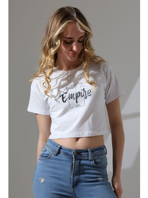 Enfi Baskılı Pamuklu Süprem Penye Crop T-Shirt