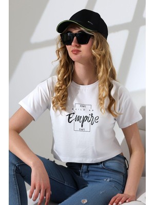 Enfi Baskılı Pamuklu Süprem Penye Crop T-Shirt