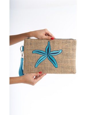 Mubiano Summer Kadın Jüt Hasır Kumaş Denizyıldızı Clutch & Portföy Çanta - MSLY0101-BJ