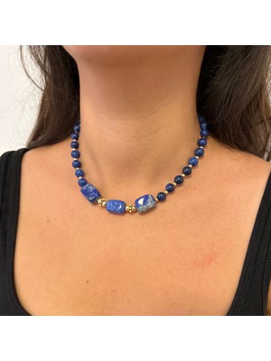 Suerte Accessories Sodalit Doğaltaş Lapis Lazuli Doğal Taş Uçlu El Yapımı Özel Tasarım Doğaltaş Kadın Kolye