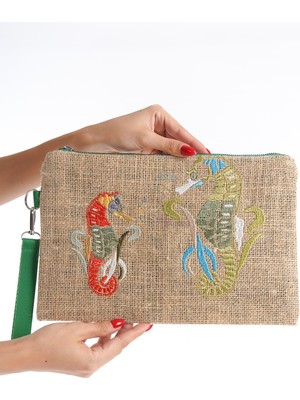 Mubiano Summer Kadın Jüt Hasır Kumaş Denizatı Clutch & Portföy Çanta - MSLY0102-BJ