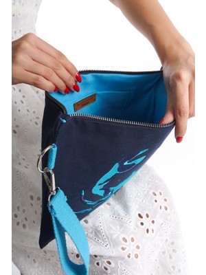 Mubiano Summer Kadın Lacivert Duck Keten Kumaş Yengeç Clutch & Portföy Çanta - MSLY0110-LCV