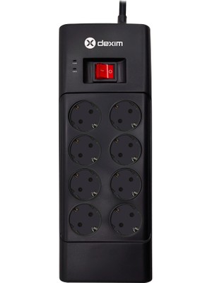 Dexim SP08DG, 8 Soket, Akım Korumalı Priz, 1,8 mt Kablo, (Siyah)