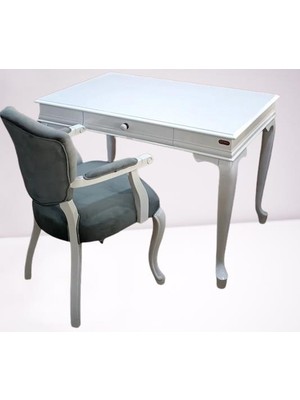 Bengi Ticaret Çalışma Masa-Berjer 90394 St Sandalye Kelebek Klasik Beyaz Keten Kumaş Aslan Ayak