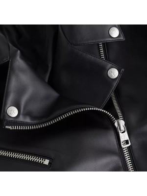 Calvin Klein Kadın Classıc Faux Leather Bıker Suni Deri Ceket-Siyah