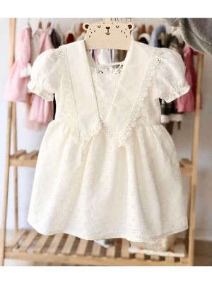 Bilge Trend Şal Yaka Detaylı Beyaz Fisto Kız Çocuk Elbise