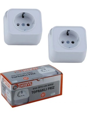 Merve Sıva Üstü Topraklı Priz (20 Adet) Beyaz