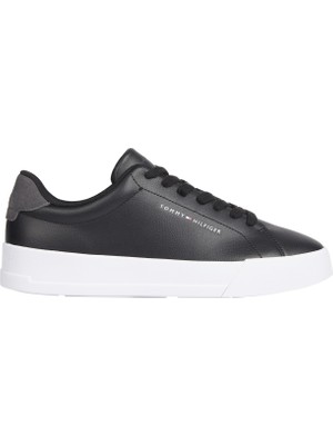 Tommy Hilfiger Siyah Erkek Sneaker Th Court Leather Graın Ess