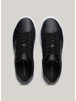 Tommy Hilfiger Siyah Erkek Sneaker Th Court Leather Graın Ess