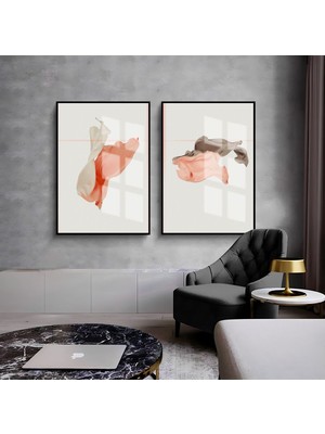 Harikabirev Harikabirev|pembe-Beyaz Dalgalı Desen Soyut Kombini 01 |çerçeveli Cam Tablo  2li Dikey