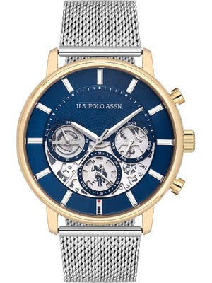 U.S. Polo Assn. USPA1102-05 Quartz Çelik Hasır Gri Mavi Kadran 44 mm Erkek Kol Saati