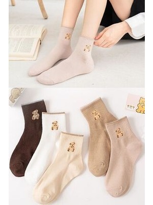 Sockshion Kadın Renkli Bear Desenli Patik Çorap Seti - Şık ve Rahat Ayaklar Için Patik Çorap 5 Çift