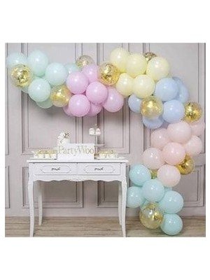 Asöy Makaron Balon Gold Balon Pulu Balon Zinciri Seti