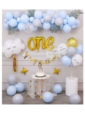 Asöy Balon Zinciri 1 Yaş Balon Seti One Folyo Balon Bulut Folyo Balon