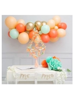Asöy Makaron Somon Balon Krom Gold Balon Pastel Turuncu Balon Zinciri Seti