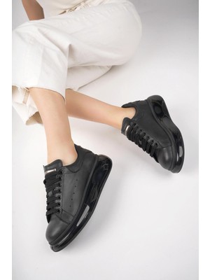 Tarçın Ayakkabı Hakiki Deri Siyah Kadın Deri Sneaker TRC50-0694