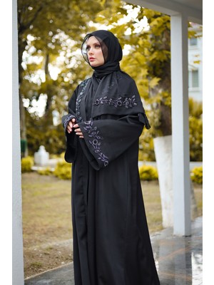 Harika Wear Siyah Yüksek Kaliteli Gül Kristalli Abaya Ferace