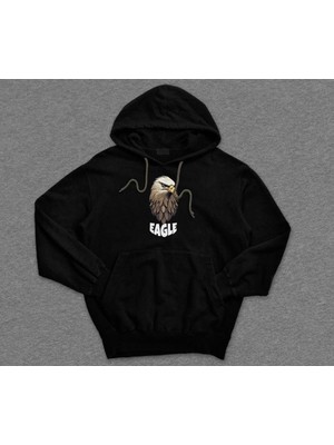 BUMETA Eagle Kara Kartal Keskin Bakış Pençe Sweatshirt Unisex Kapüşonlu Hoodie
